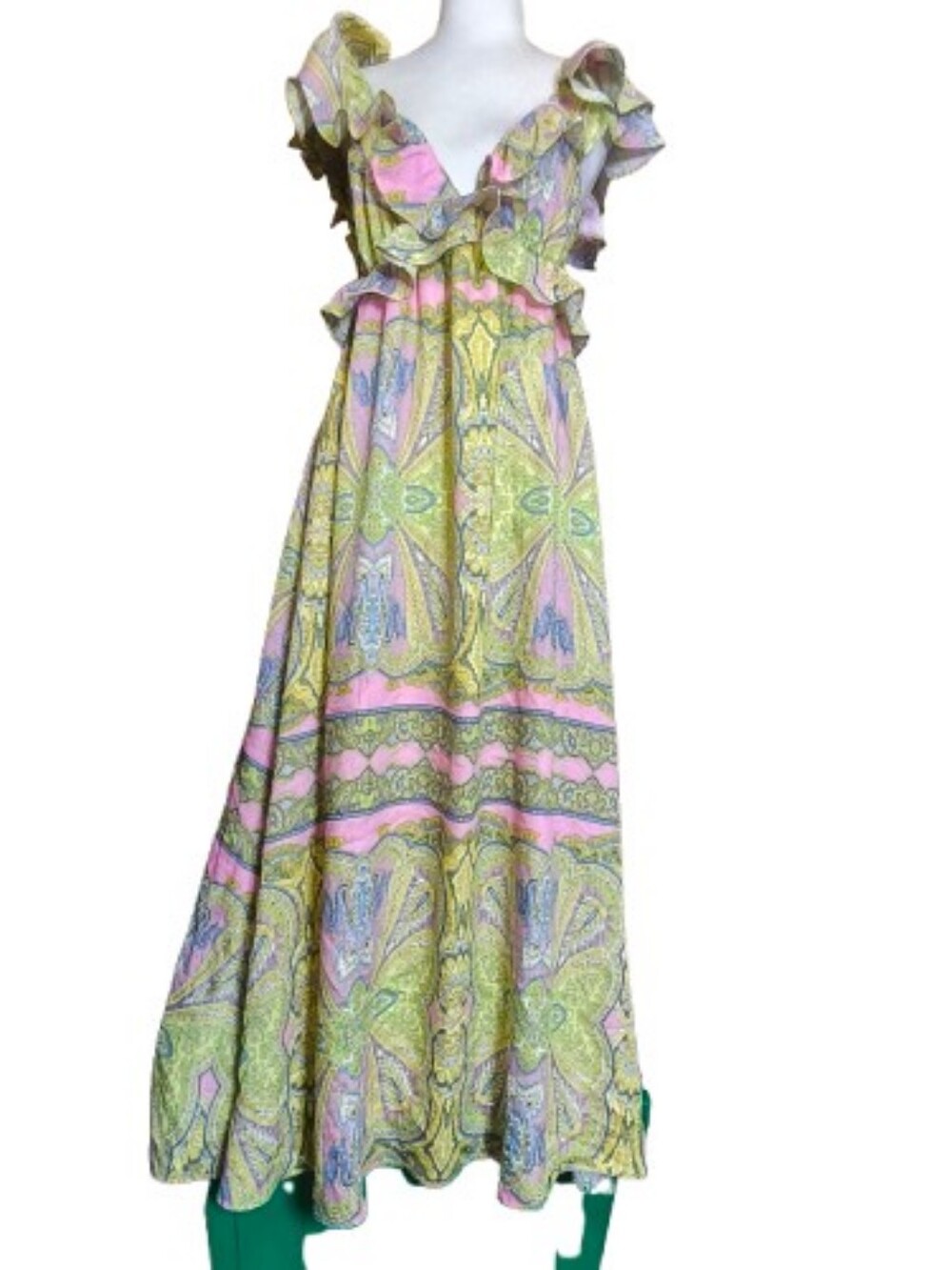 A Loves A Paisley Ruffle Maxi Dress Open Back Boho Romantic Cottagecore - Picture 7 of 9